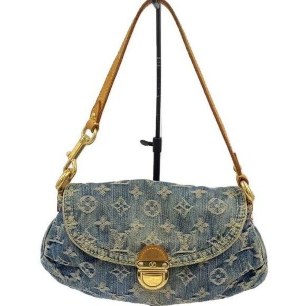 Authentic Louis Vuitton Denim Mini Pleaty Vintage Pouch Pochette Bag Monogram LV - Picture 2 of 9